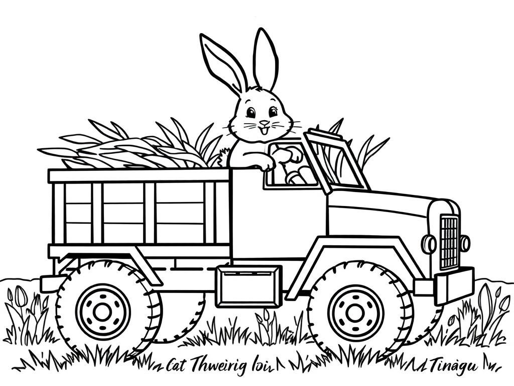 Bunny in a grain truck - Free Printable Coloring Page