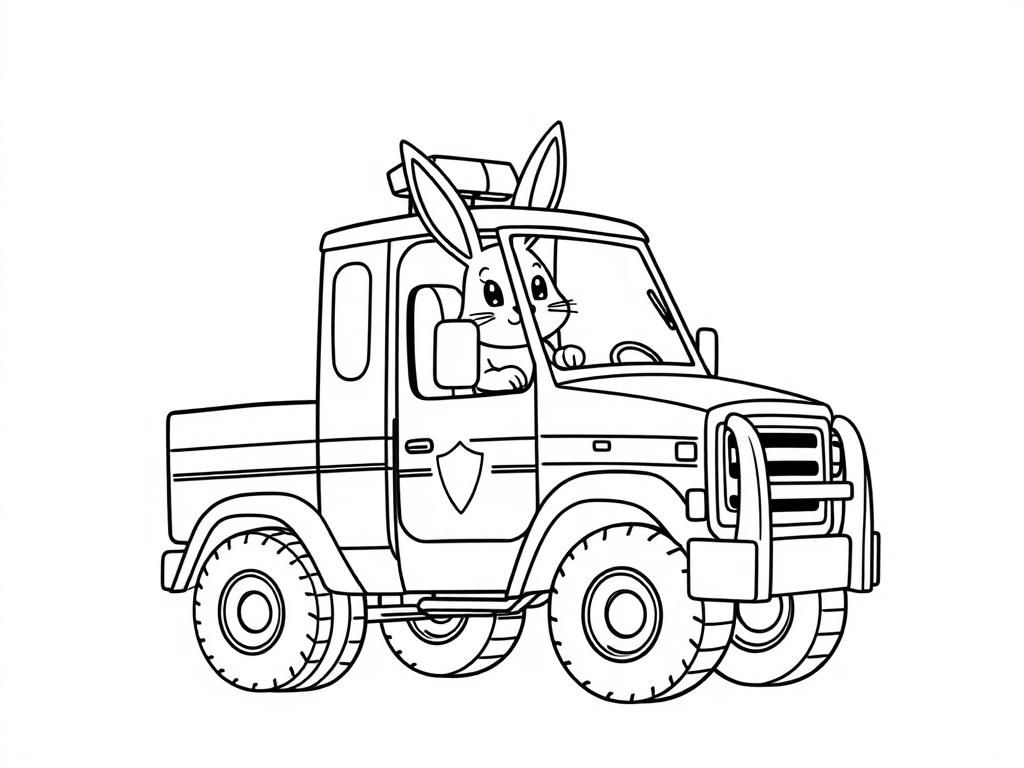 Rabbit in Truck Coloring Page