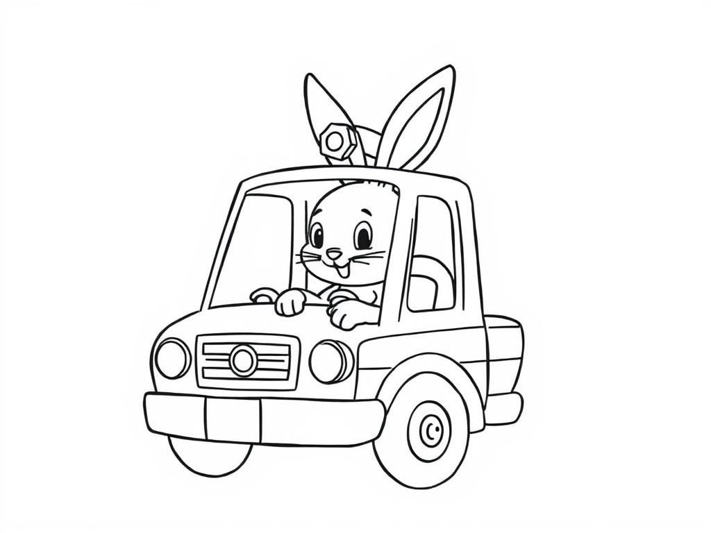 Rabbit in Car Coloring Page