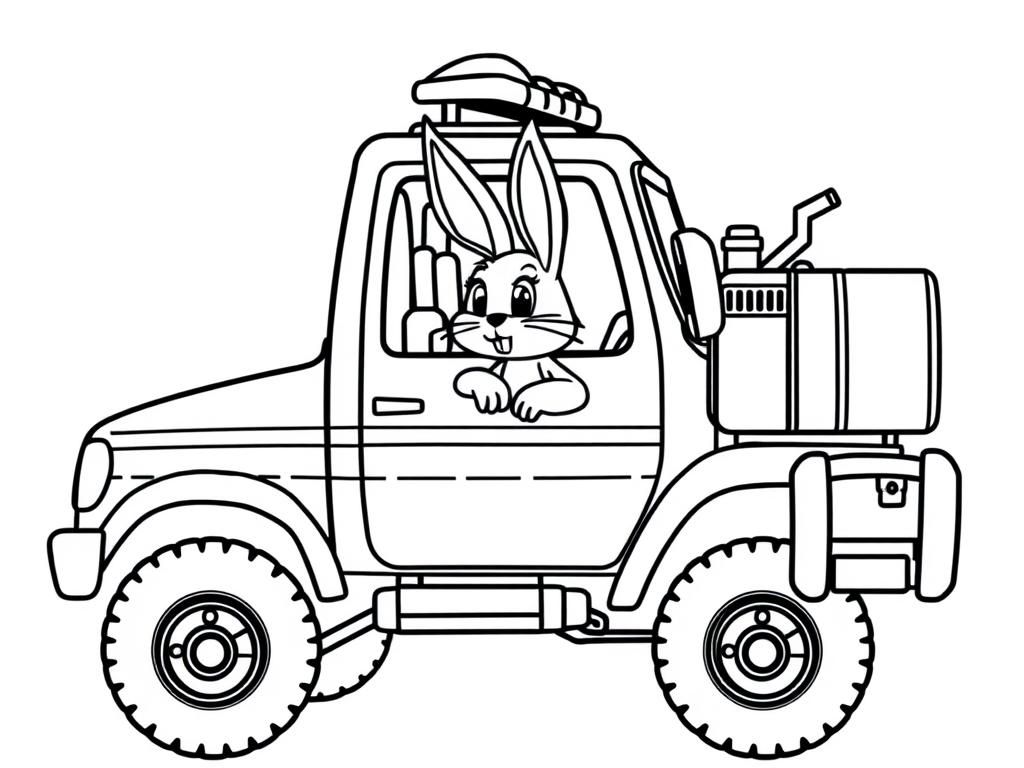 Cartoon Rabbit in Truck Coloring Page