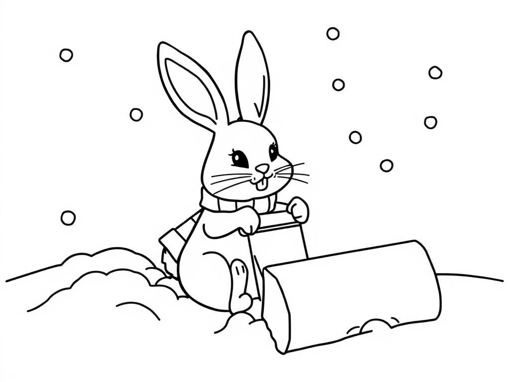 Cute Rabbit Snowball Fight Coloring Page