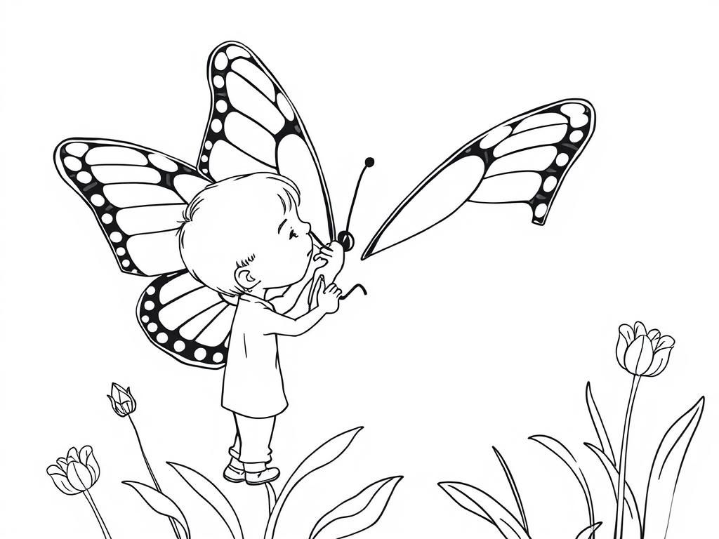 Boy with Butterfly Wings Coloring Page