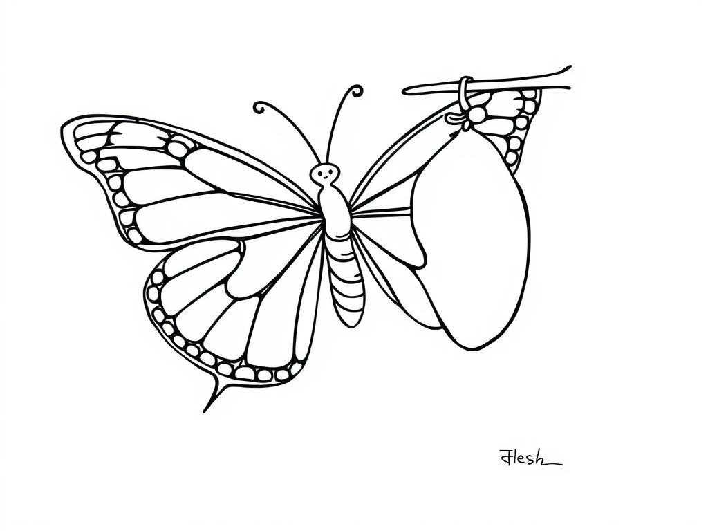 Butterfly Emerging from Cocoon Coloring Page