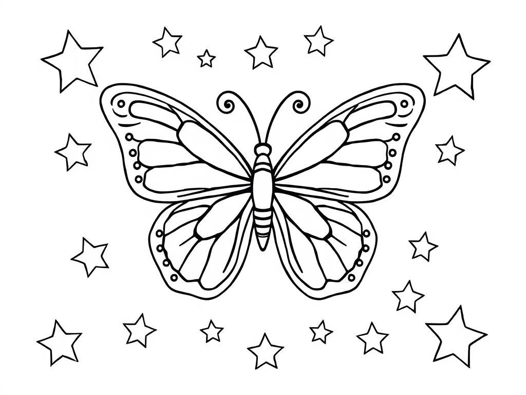 Butterfly Coloring Page with Stars