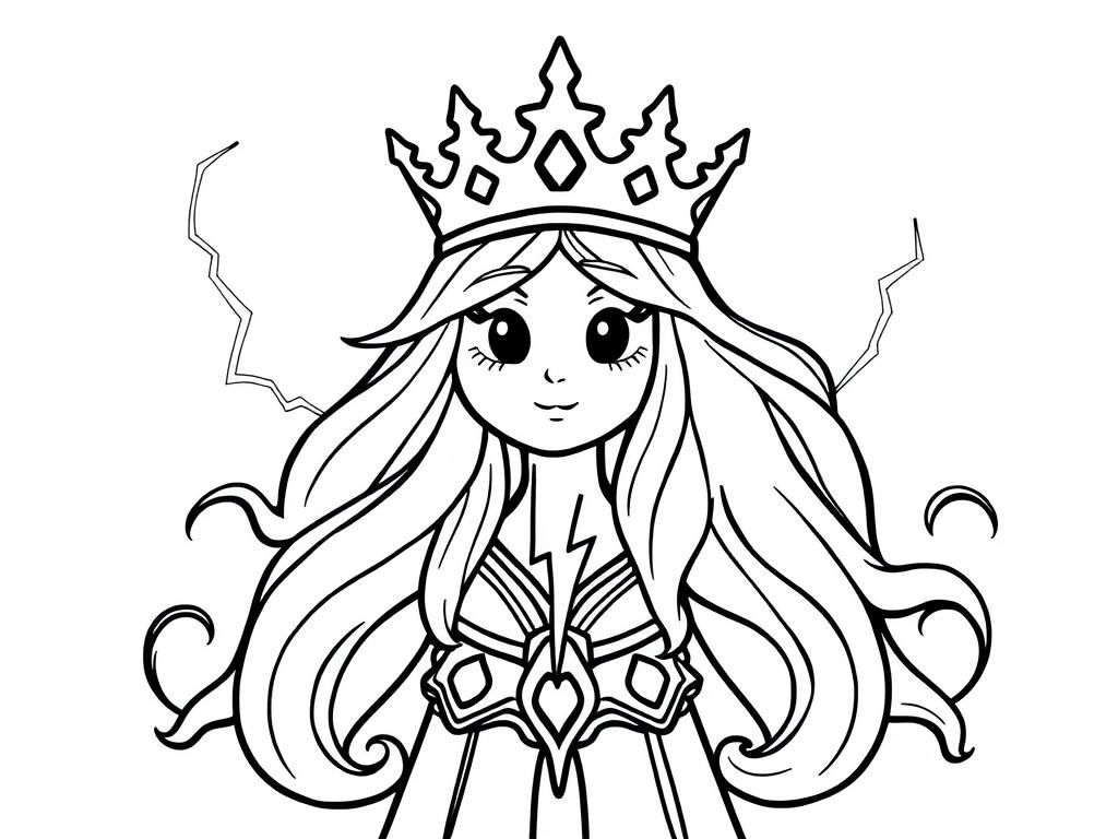 Princess Coloring Page with Crown and Long Hair