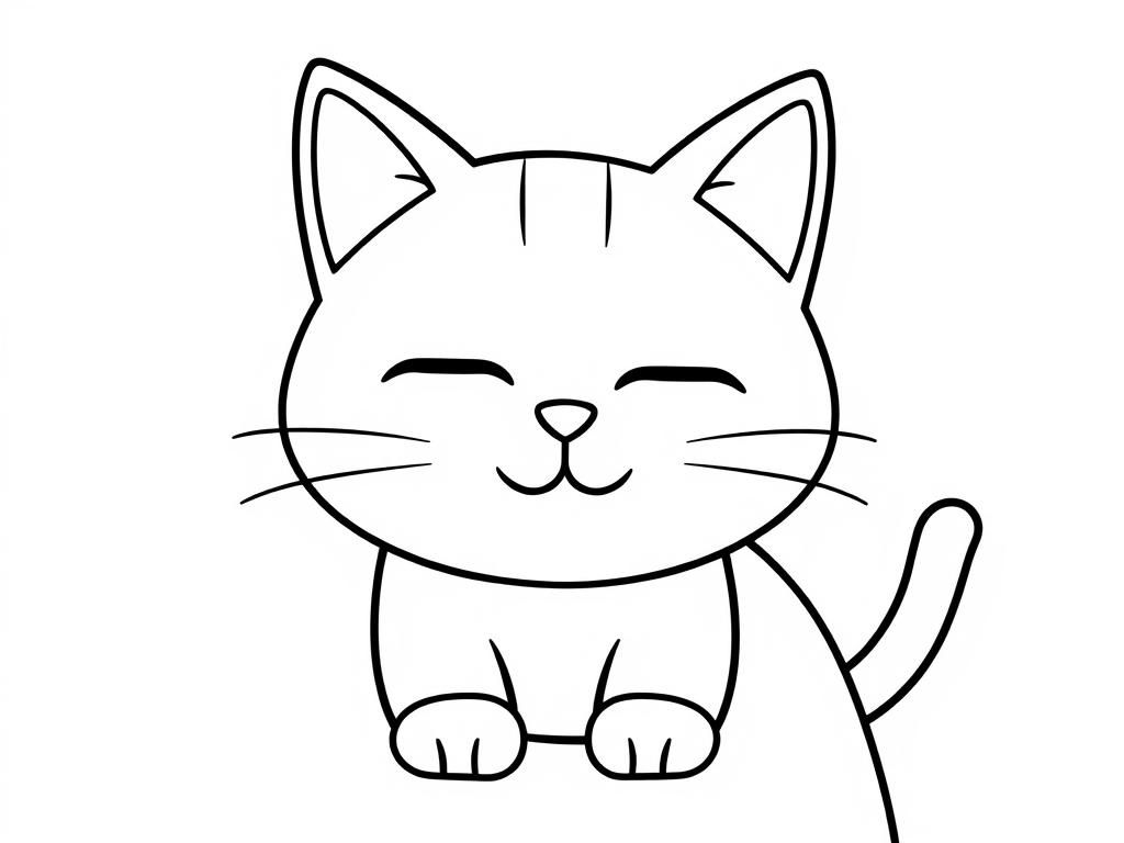 calming cat simple line art eye closed smiling, greyish blue low contrast soft - Free Printable Coloring Page