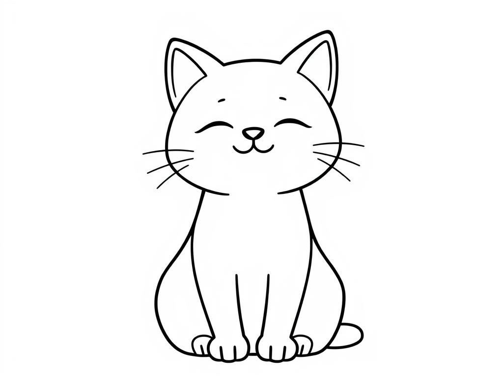 calming cat, sitting, simple line art eye closed smiling, greyish blue low contrast soft - Free Printable Coloring Page