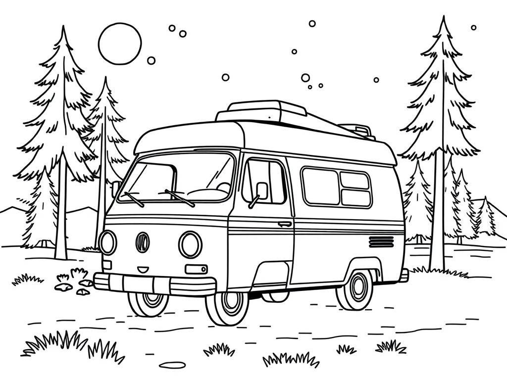 campervan on a campsite in full color