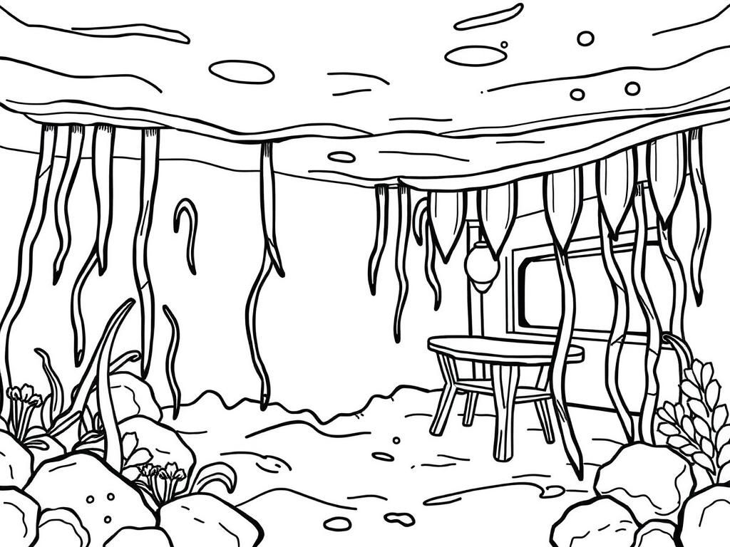 Underwater Scene with Table and Chair Coloring Page