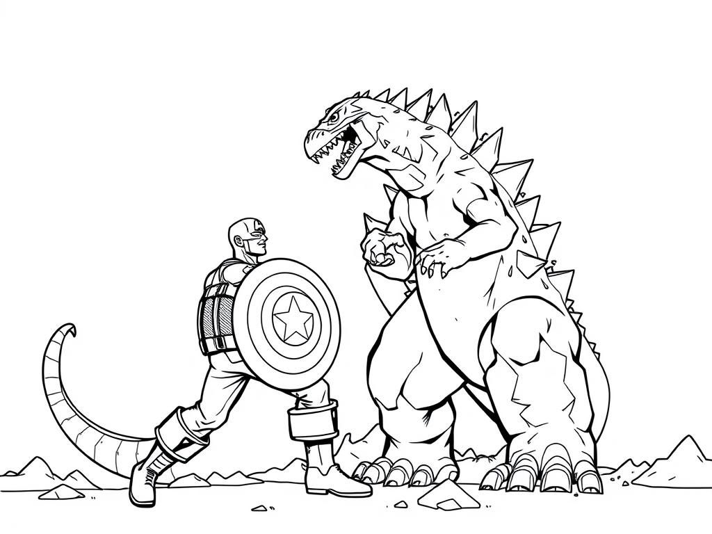 Captain America and Godzilla Coloring Page: A Thrilling Adventure for Fans of All Ages