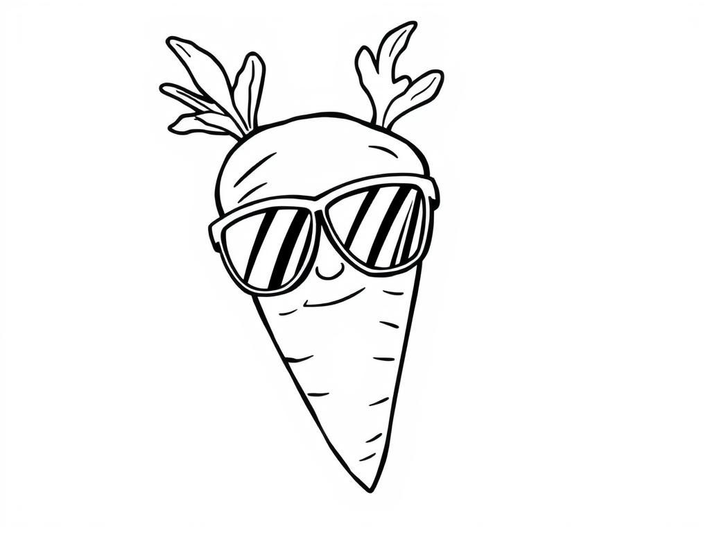 carrot as a secret  agent with sunglasses - Free Printable Coloring Page