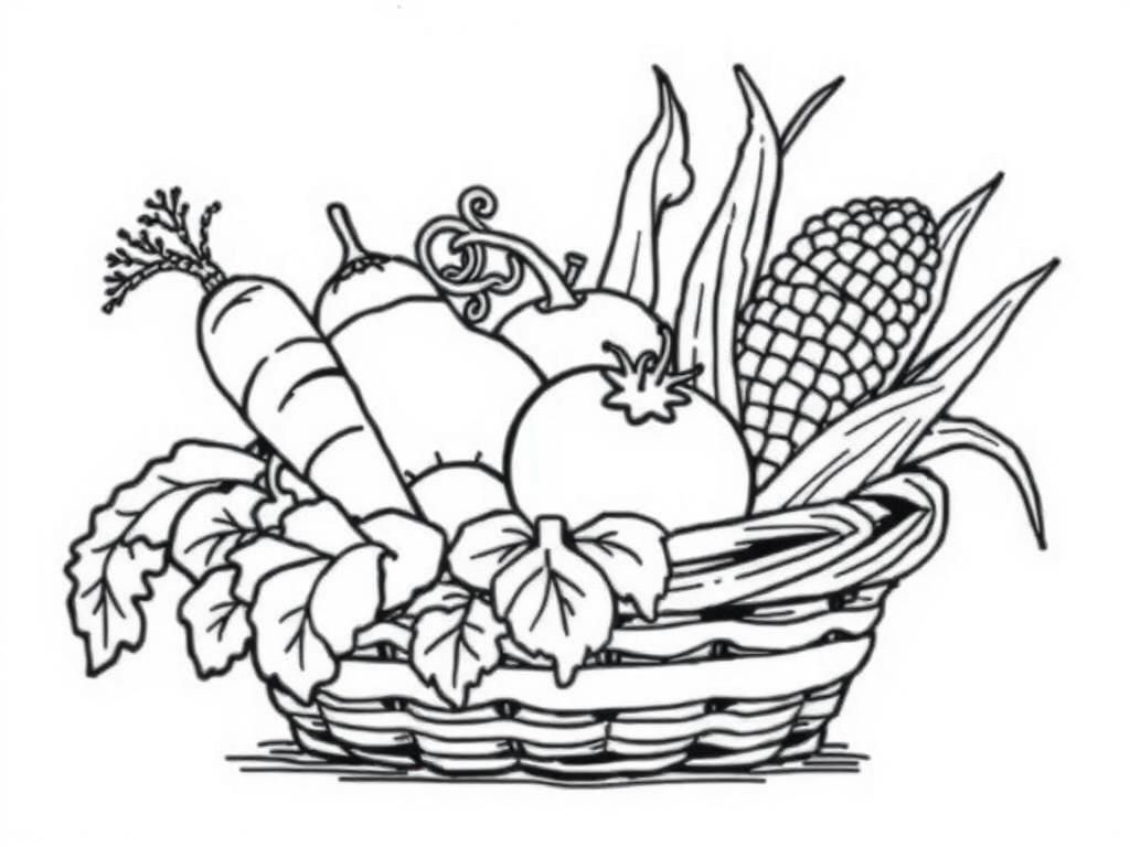 Preview of carrots, squash, tomatoes, and corn inside a basket
