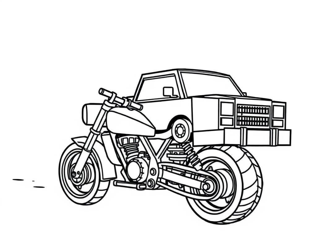 Motorcycle and Car Coloring Page