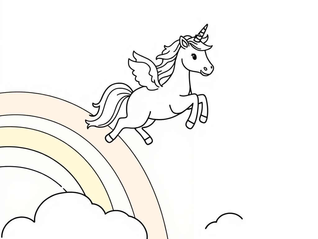 Winged Unicorn Jumping Rainbow Coloring Page