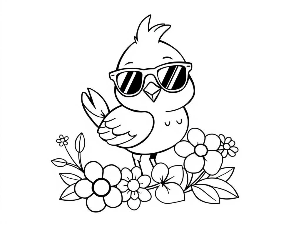 Bird in Sunglasses Coloring Page