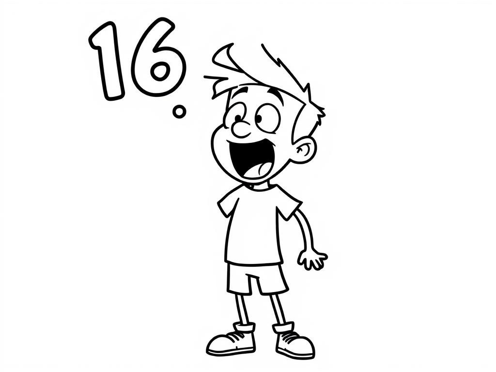 Cartoon person yelling sixteen