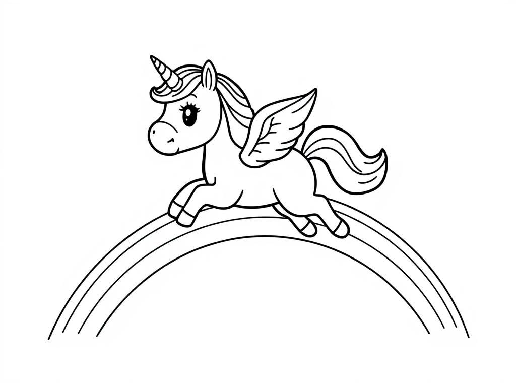 Unicorn on Rainbow Coloring Page