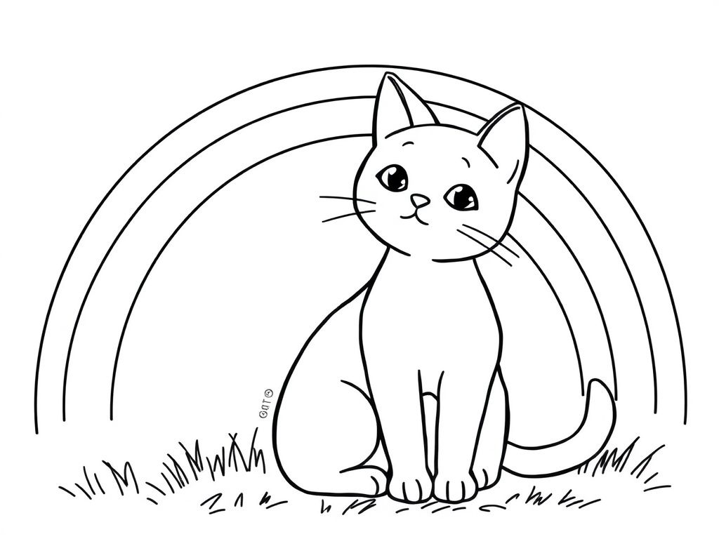 Cute Cat Rainbow Coloring Page