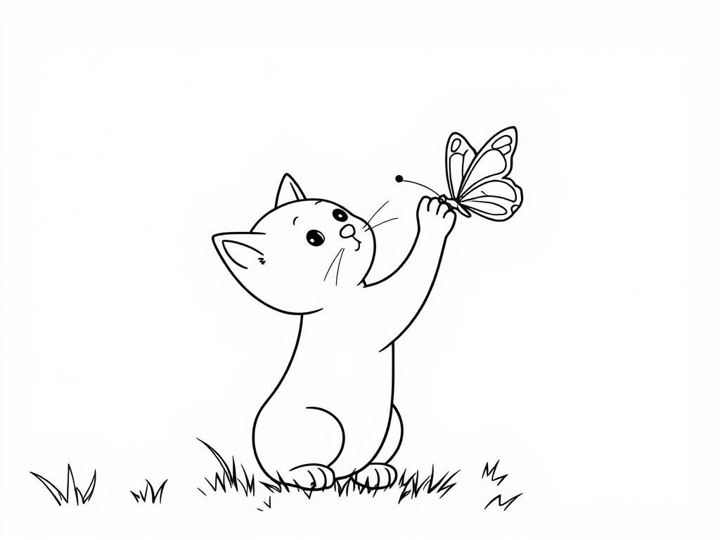 Cat and Butterfly Coloring Page