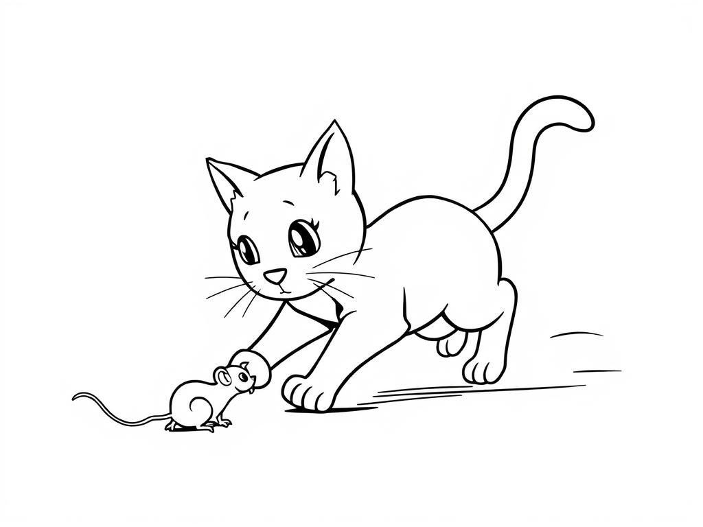 Kleurplaat Cartoon Kat en Muis