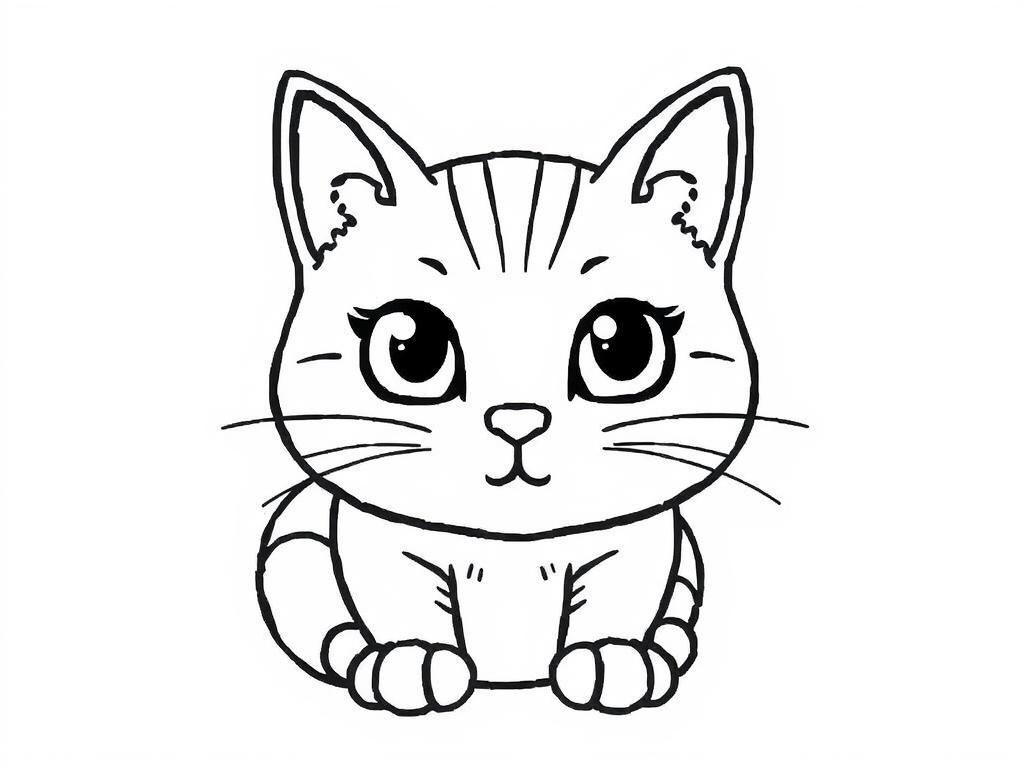 Coloring Page of a Cute Kitten