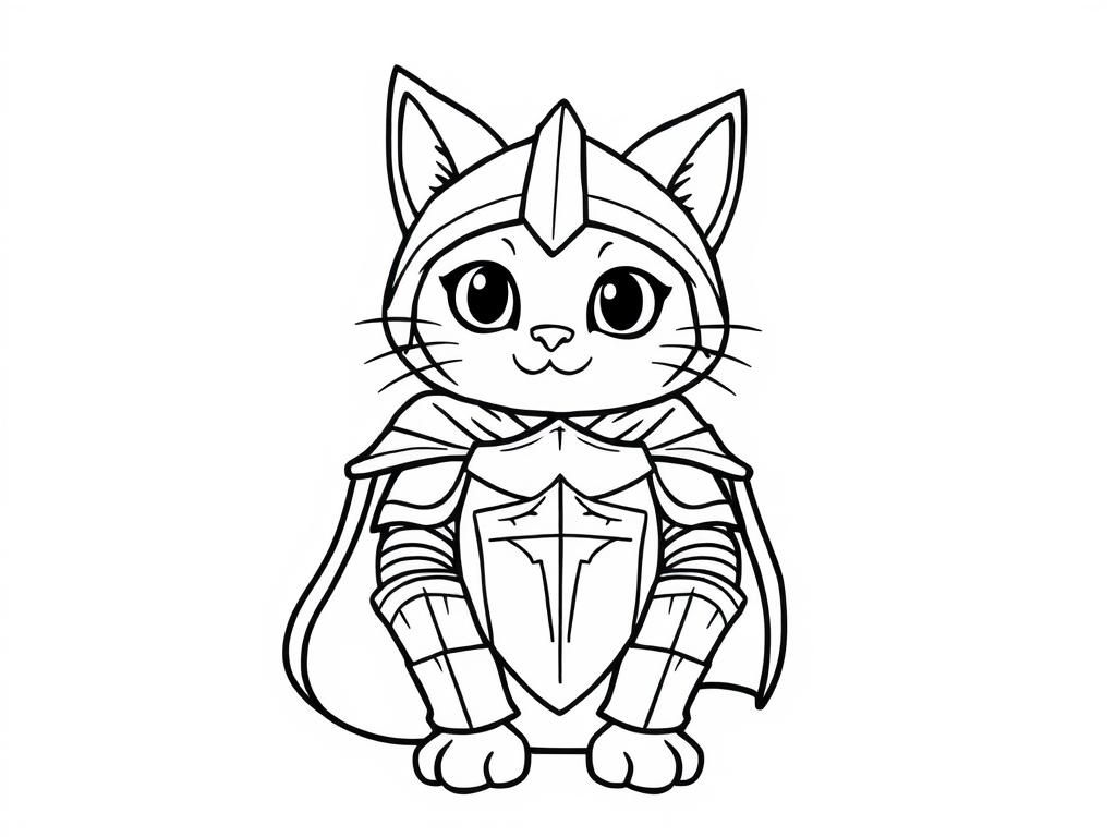 Cartoon Cat Knight Coloring Page