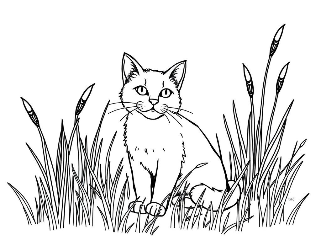 Kleurplaat Kat in het Gras