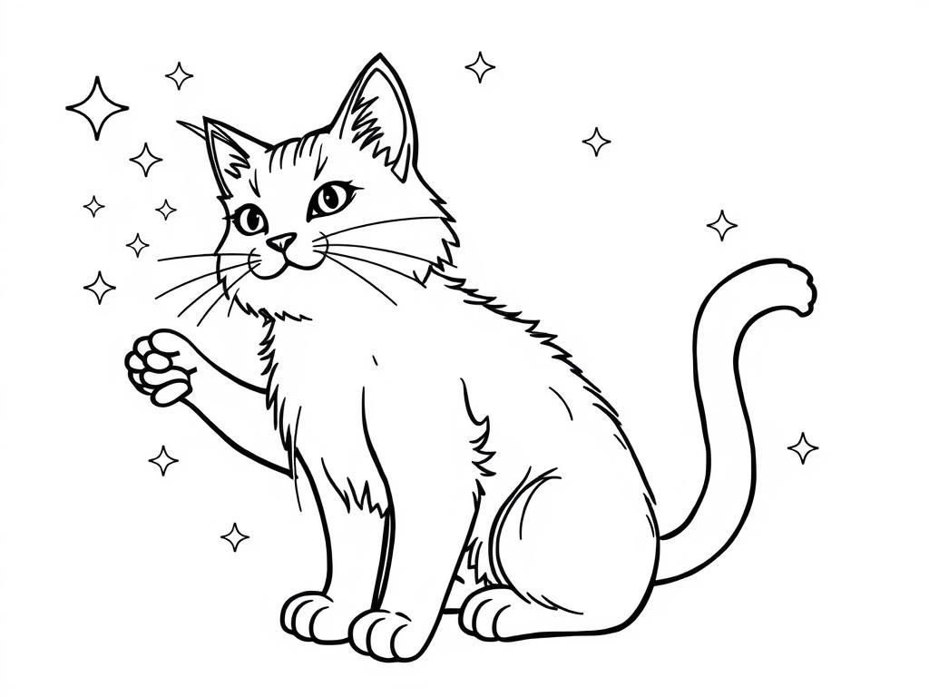 Cat magic - Free Printable Coloring Page