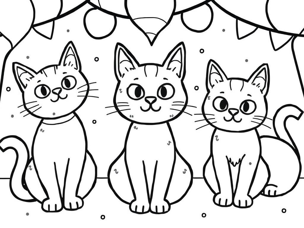 Cat Party - Free Printable Coloring Page