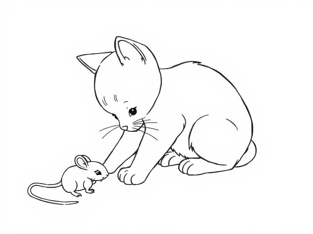 Cat and Mouse Coloring Page