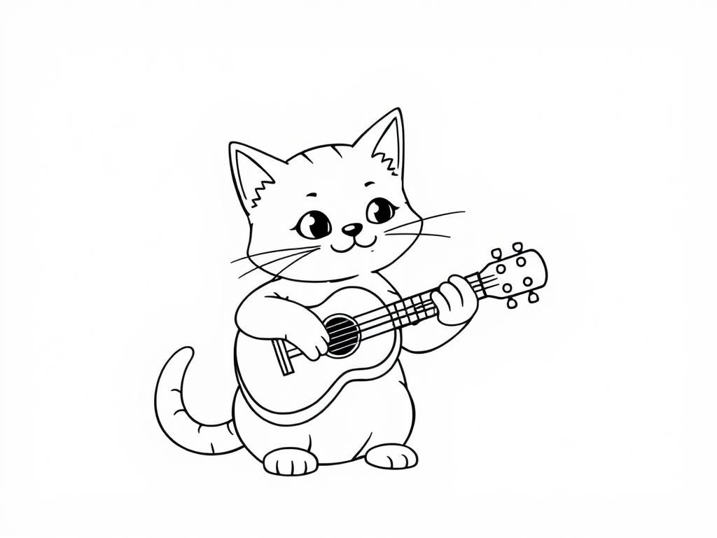 Kleurplaat kat die gitaar speelt
