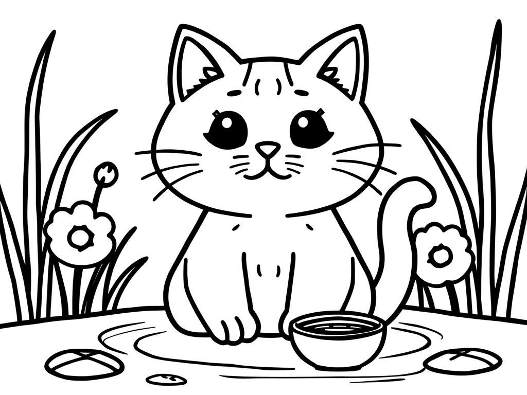Cute Cat Coloring Page