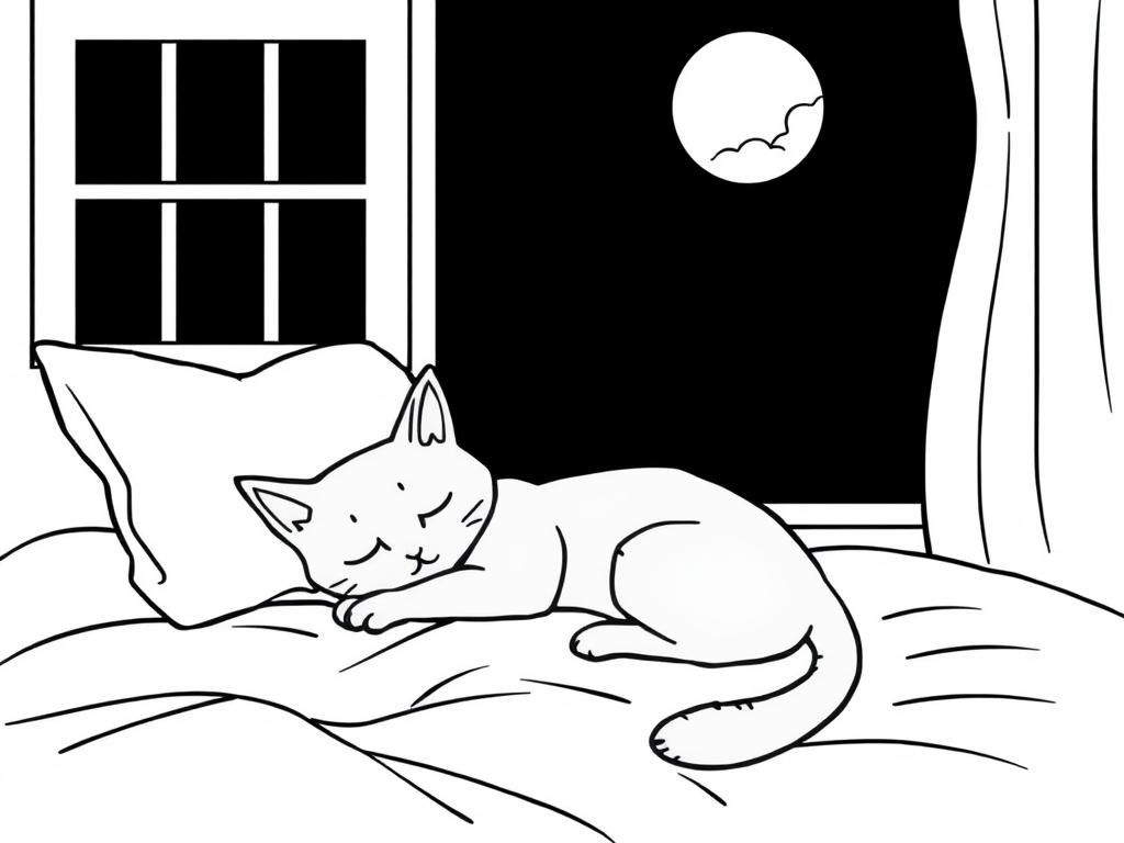 Cat Sleeping by the Window Coloring Page