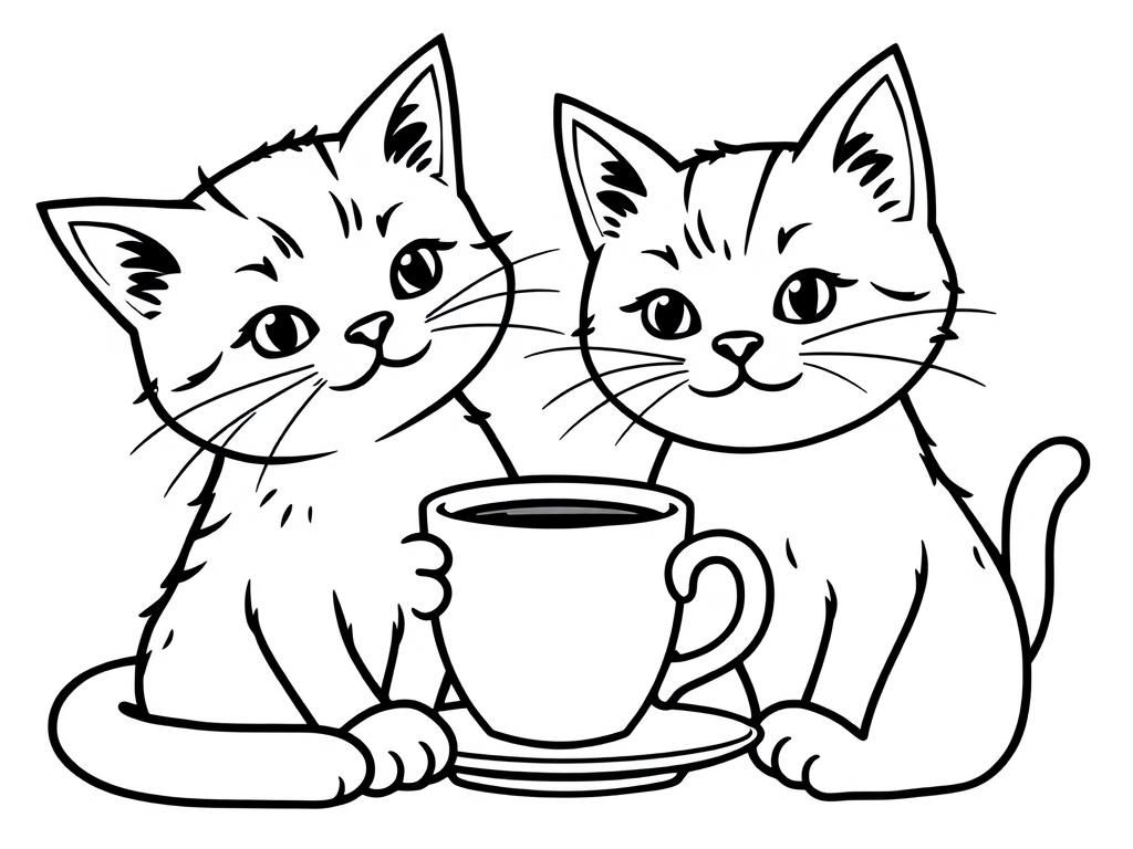 Preview of cats with cup of coffea