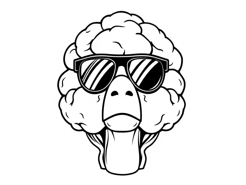 cauliflower agent with sunglasses - Free Printable Coloring Page