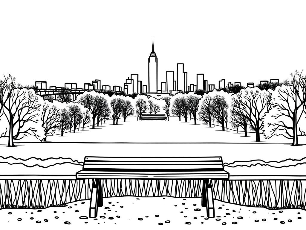 Winter City Park Scene Coloring Page