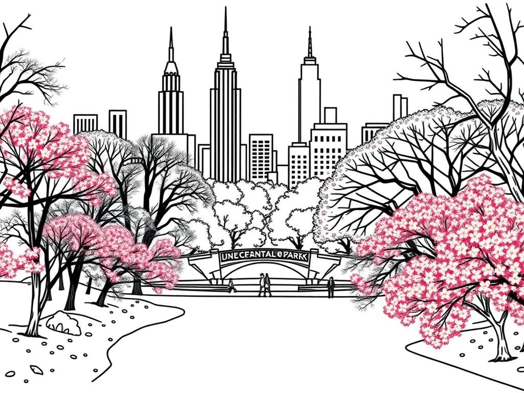 City Park Landscape Coloring Page