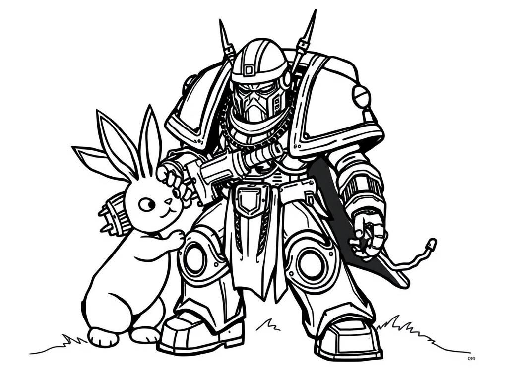 Robot and Rabbit Coloring Page