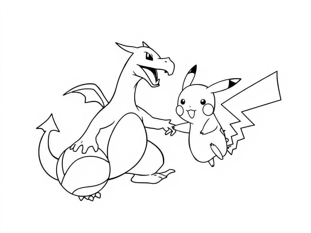 Kleurplaat Pokémon Charizard Pikachu