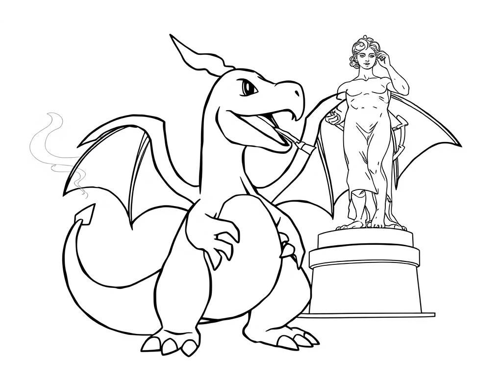 Preview of charizard smoking a blunt posing for a photo in front of the statue david