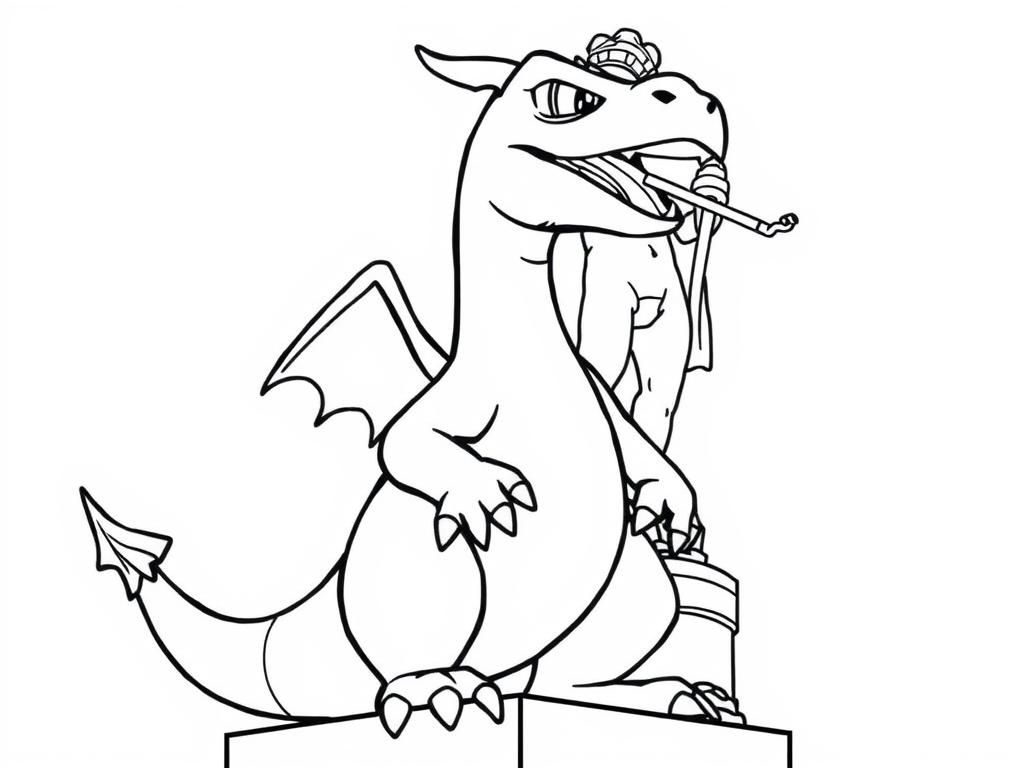 charizard smoking a blunt posing for a photo in front of the statue david