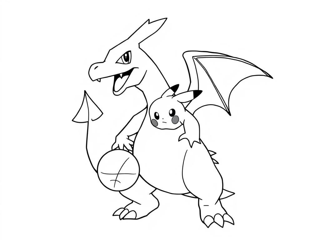 Pokémon kleurplaat - Charizard en Pikachu