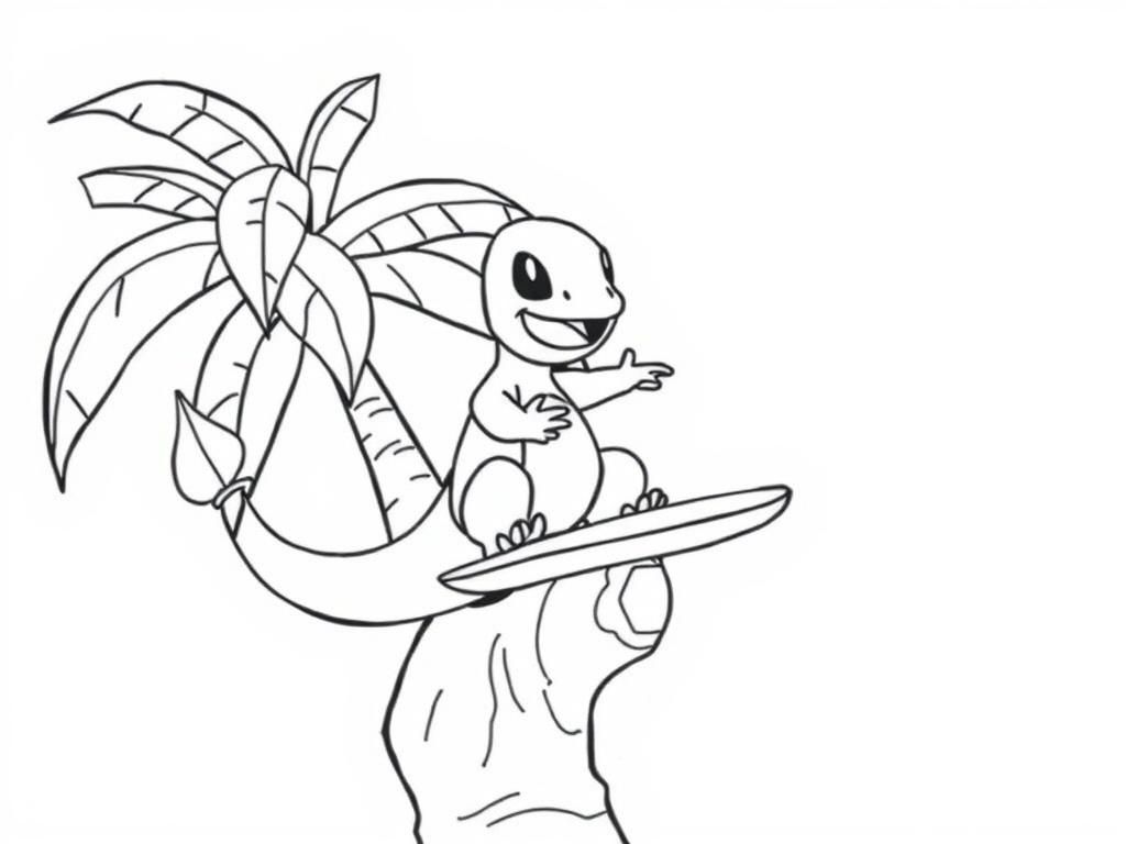 Charmander Surfing Coloring Page