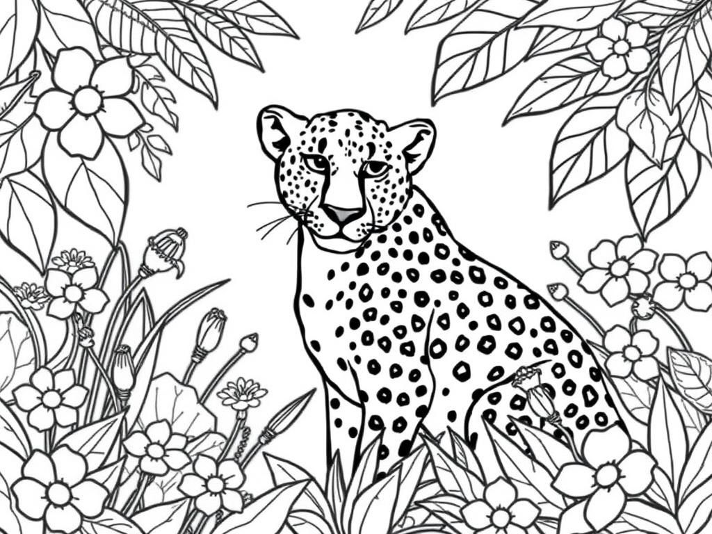 cheetah in a flowery jungle