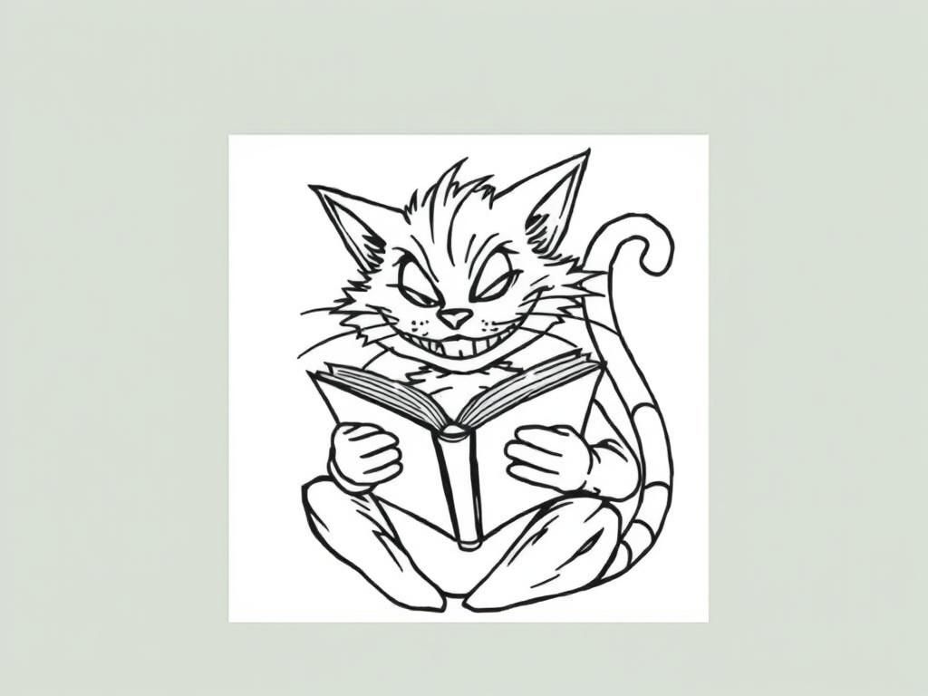 Cat Reading a Book Coloring Page