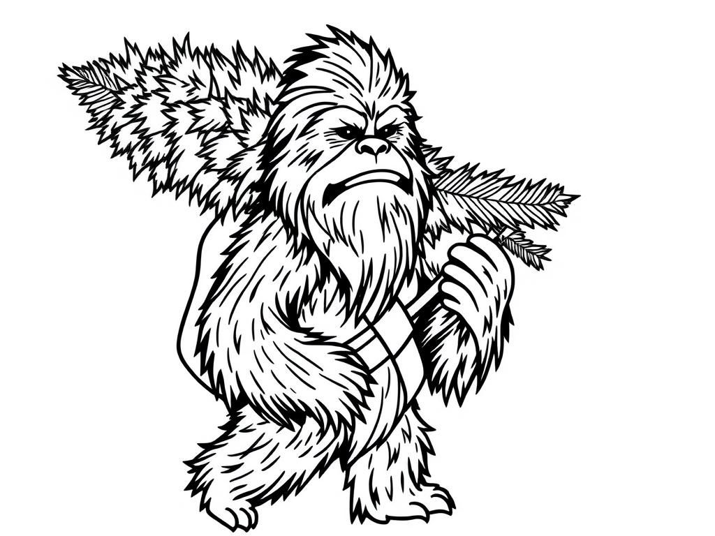 Bigfoot Holding Tree Coloring Page