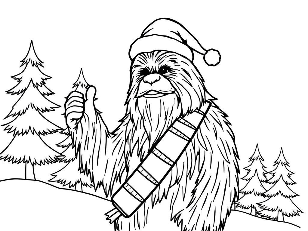 Chewbacca Christmas full body - Free Printable Coloring Page