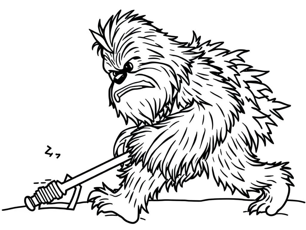Chewbacca with Lightsaber Coloring Page