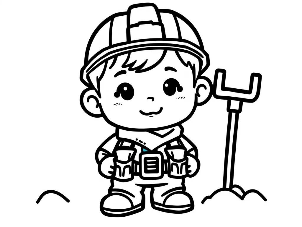 Kleurplaat van een bouwvakkerjongen