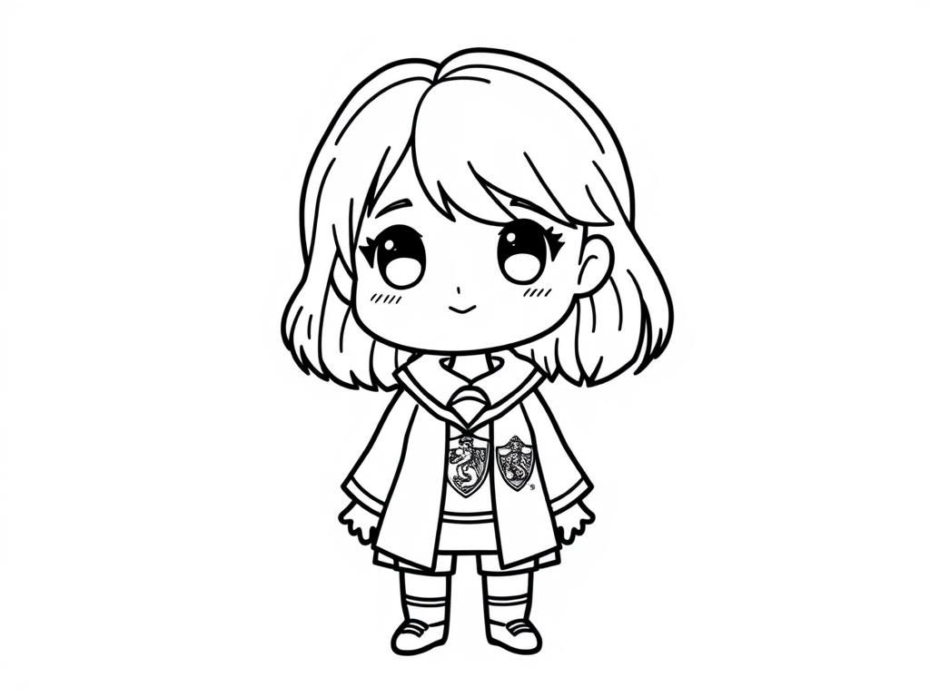 Preview of chibi hermione wearing hogwarts uniform with gryffindor insignia